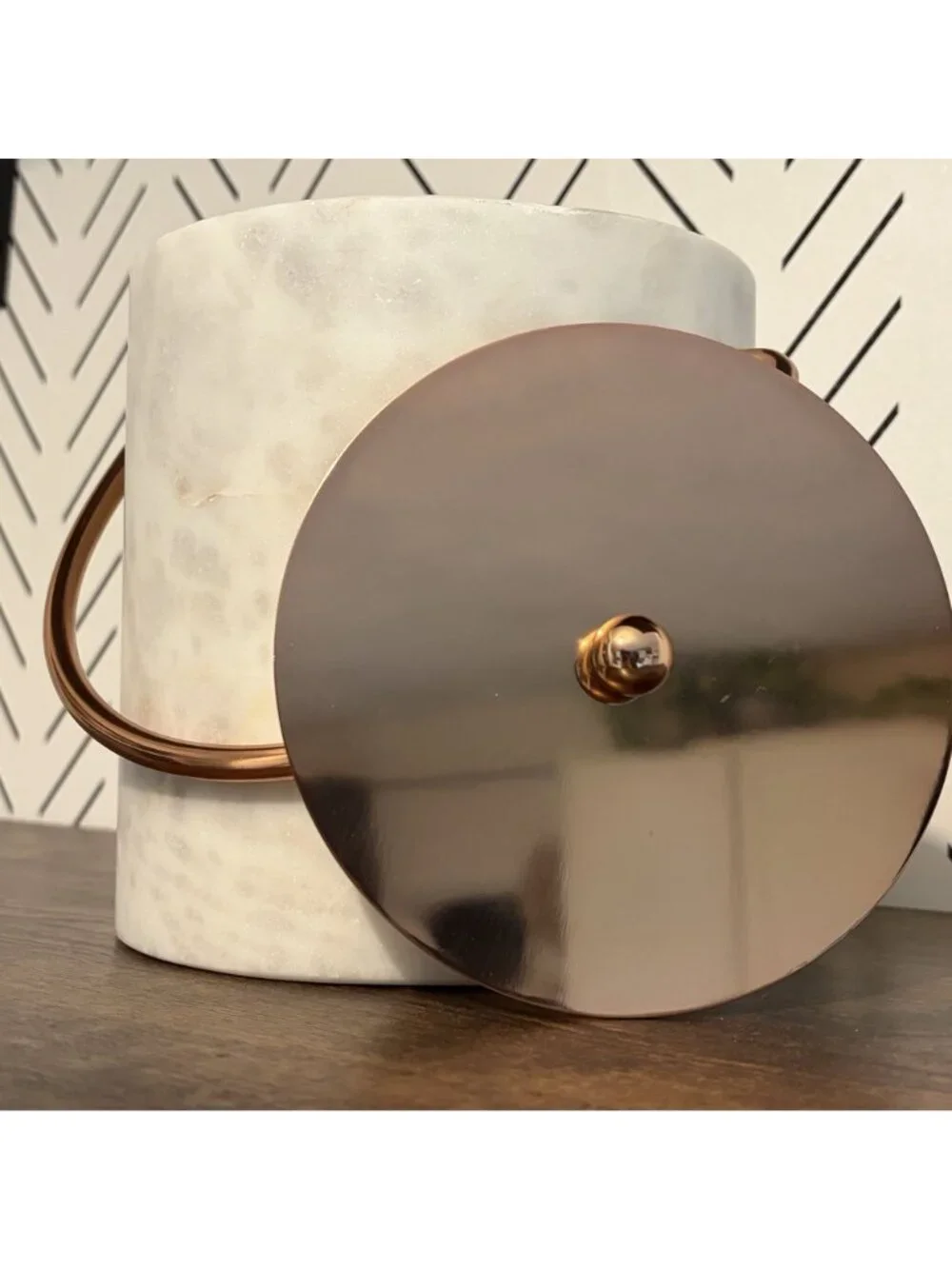 Williams Sonoma Marble Copper Ice Bucket Wine Chillers Lid Handle Solid Barware
